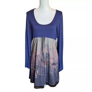 PLANETE INTERDITE Paris Dress Black Sheer Mesh Long Sleeve.  Large